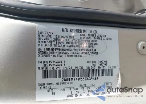 2005 Mercury Grand Marquis Gs из США, поврежденный, VIN 2MEFM74W55X639469